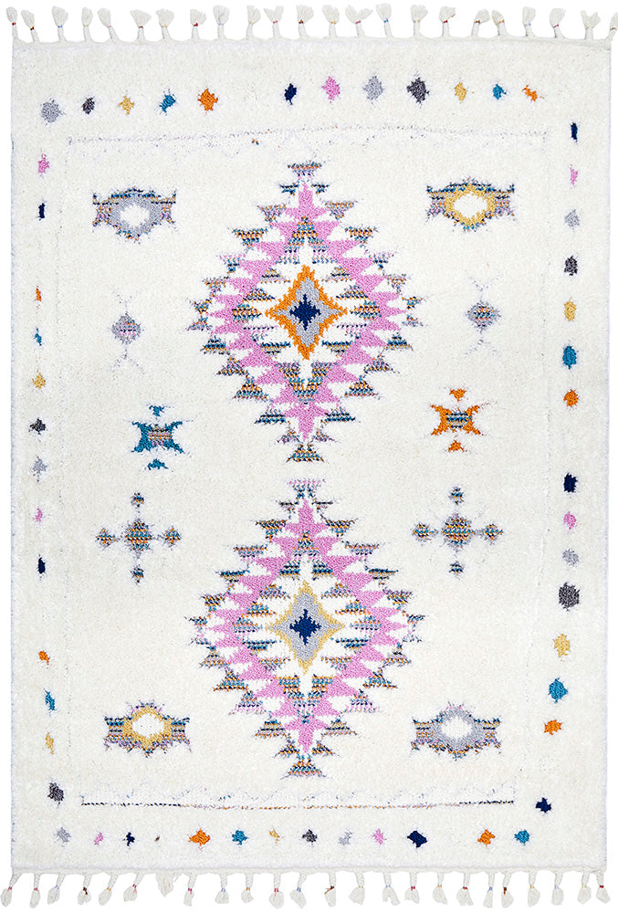 Layla White and Multi Colour Bohemian Rectangle Rug