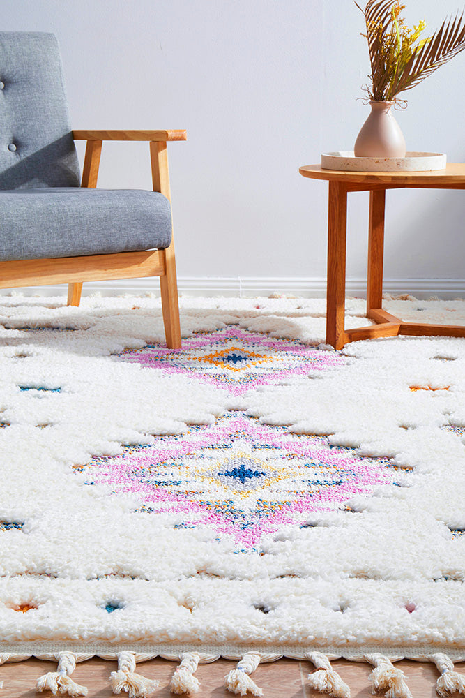 Layla White and Multi Colour Bohemian Rectangle Rug