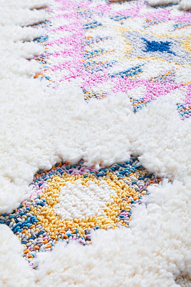 Layla White and Multi Colour Bohemian Rectangle Rug