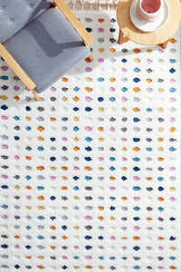 Thumbnail for Polka White and Multi Colour Bohemian Rectangle Rug