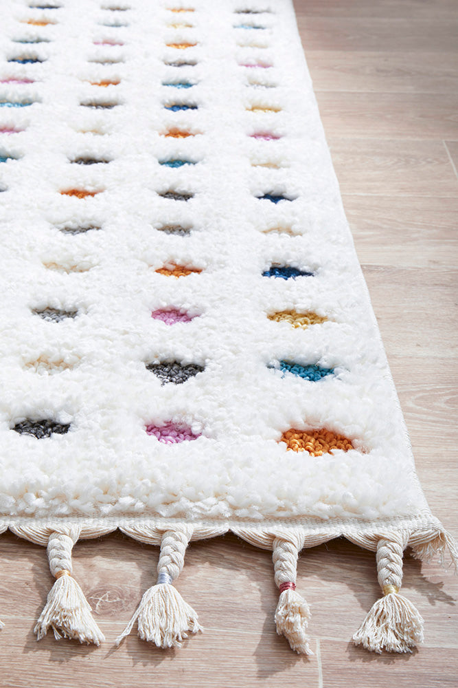 Polka White and Multi Colour Bohemian Rectangle Rug