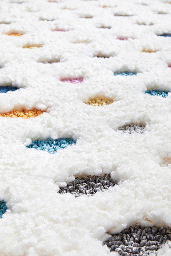 Polka White and Multi Colour Bohemian Rectangle Rug