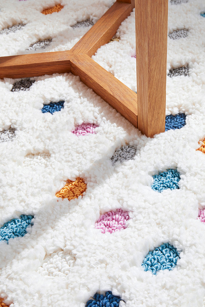 Polka White and Multi Colour Bohemian Rectangle Rug