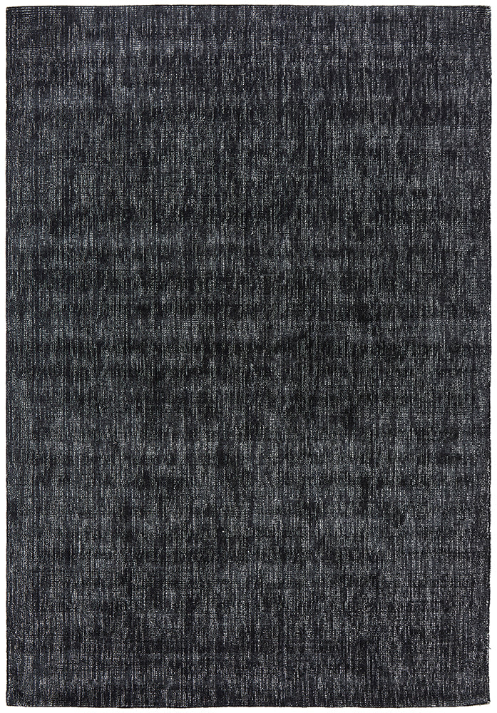 Azure Modern Black Silky Viscose and Polyester Rectangle Rug