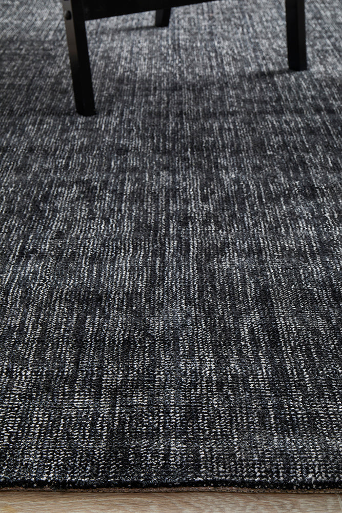 Azure Modern Black Silky Viscose and Polyester Rectangle Rug