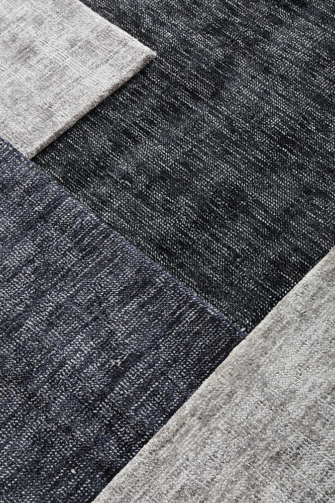 Azure Modern Black Silky Viscose and Polyester Rectangle Rug