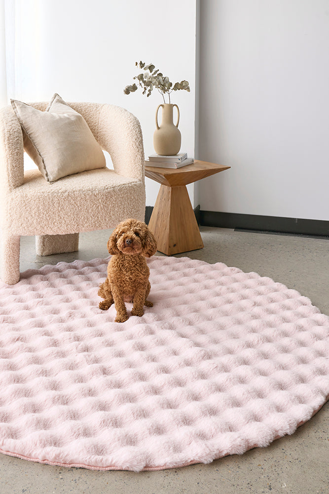 Bubble Blush Pink Super Soft Modern Plush Machine Washable Round Rug