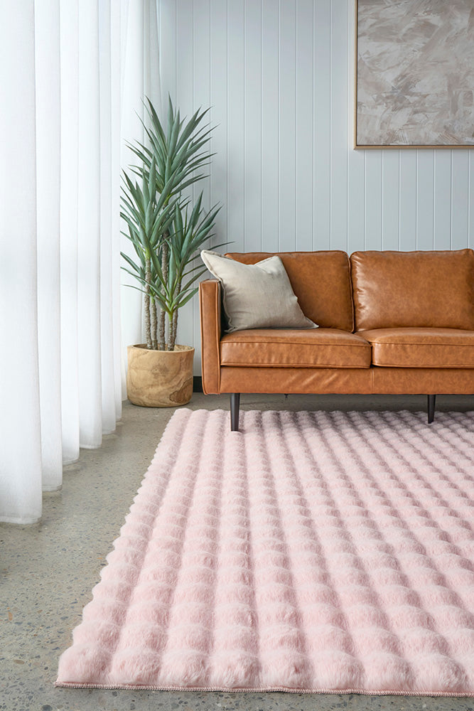 Bubble Blush Pink Modern Super Soft Machine Washable Rug