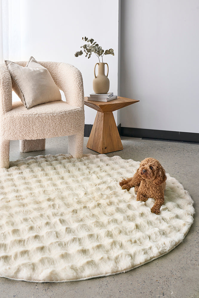 Bubble Natural Super Soft Modern Plush Machine Washable Round Rug