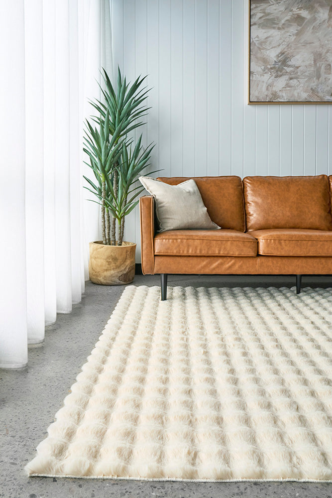 Bubble Natural Super Soft Modern Plush Machine Washable Polyester Rug