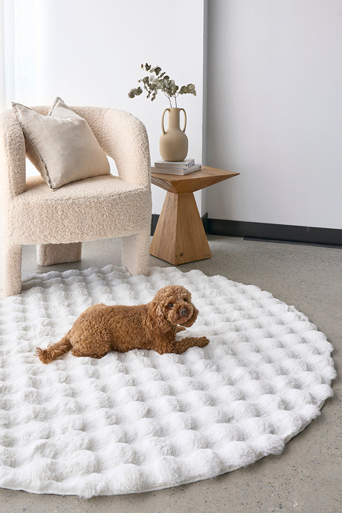 Bubble White Super Soft Modern Plush Machine Washable Round Rug