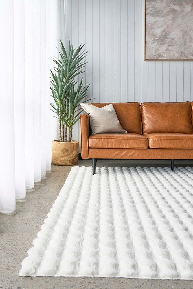 Bubble White Super Soft Modern Plush Machine Washable Polyester Rug