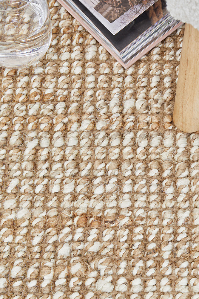 Harlow Natural and White Modern Jute and Wool Rectangle Rug