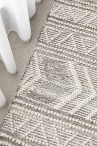 Thumbnail for Zena Tribal Light Grey & White Wool Rug