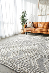 Thumbnail for Zena Tribal Grey & White Patterned Rug