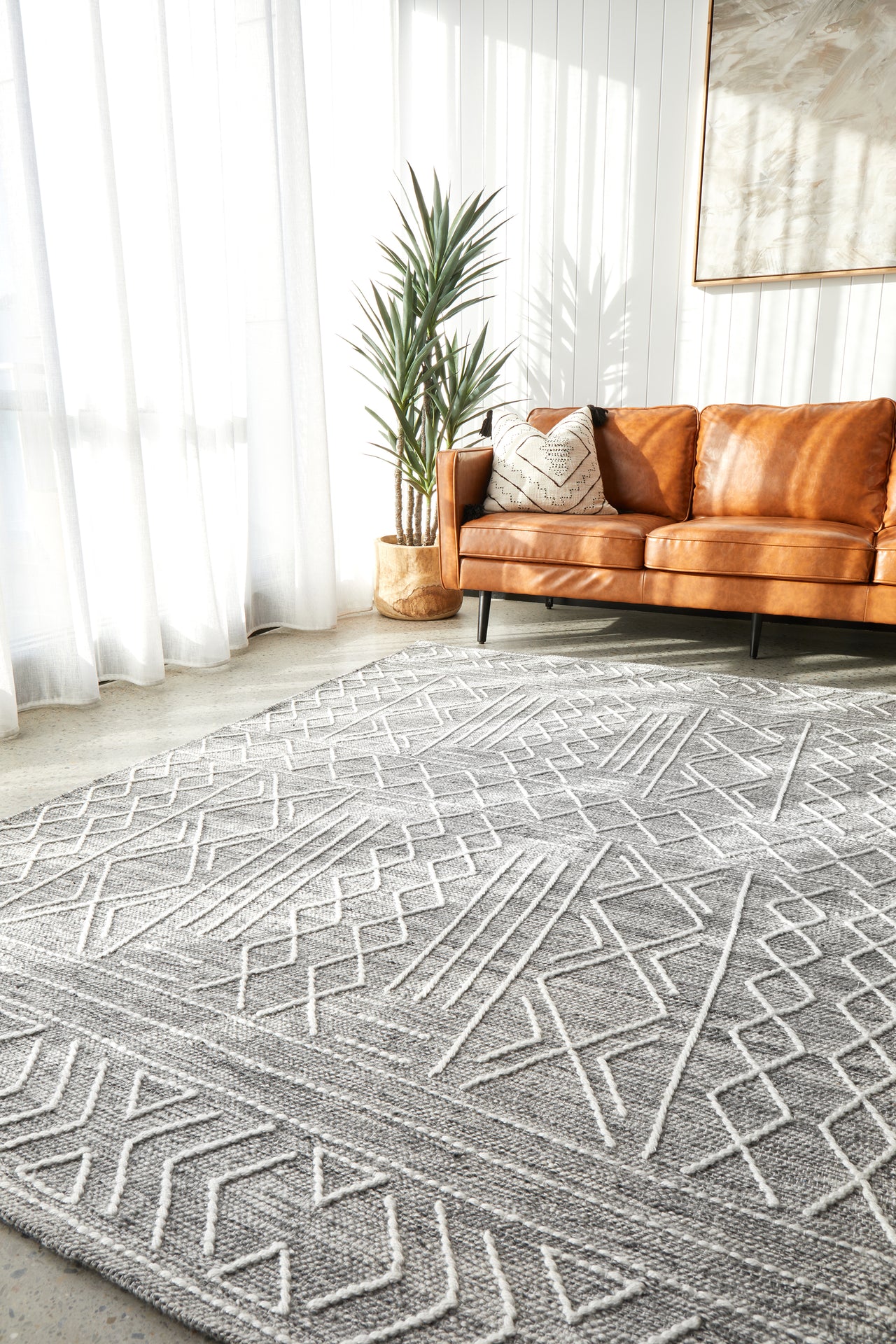 Zara Tribal Grey Wool Flatweave Rug