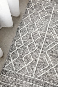 Thumbnail for Zara Tribal Grey Wool Flatweave Rug