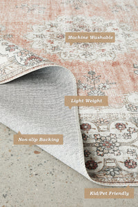 Thumbnail for Coco Kindred Peachy Pink Modern Distressed Machine Washable Rug