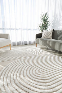 Thumbnail for Lotus Abbey Beige and Ivory Modern Arch Pattern Rug