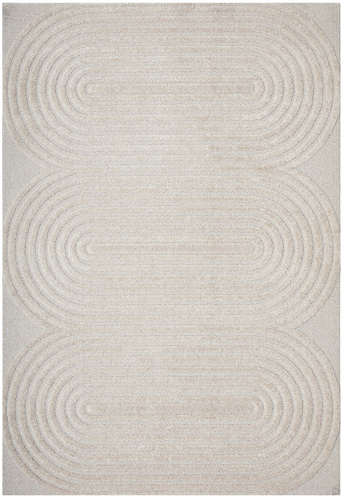 Lotus Carl Beige Modern Curved Oval Pattern Rectangle Rug