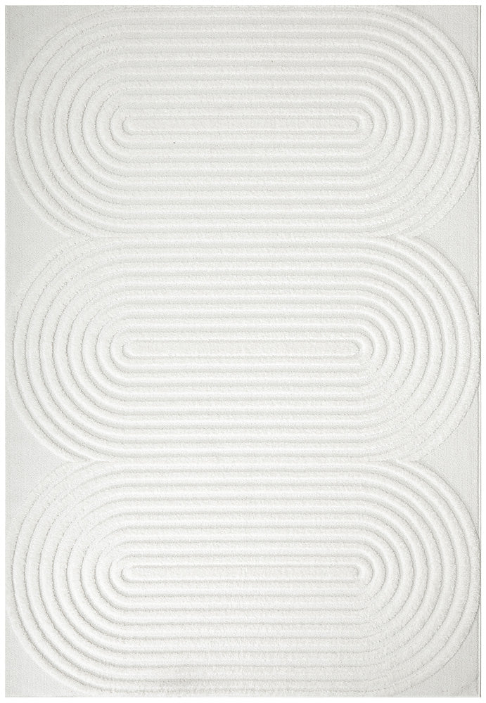 Lotus Carl White Modern Curved Oval Pattern Rectangle Rug