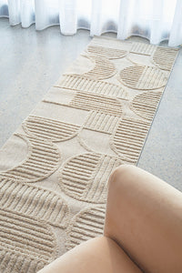 Thumbnail for Lotus Leo Natural Beige Modern Geometric Pattern Hallway Runner Rug