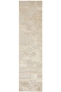 Thumbnail for Lotus Leo Natural Beige Modern Geometric Pattern Hallway Runner Rug