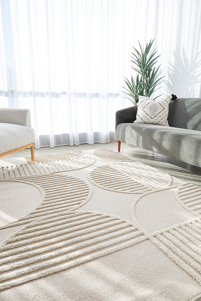 Lotus Leo Natural Beige Modern Geometric Pattern Rug