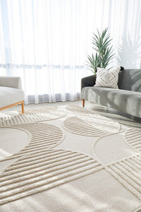 Thumbnail for Lotus Leo Natural Beige Modern Geometric Pattern Rug