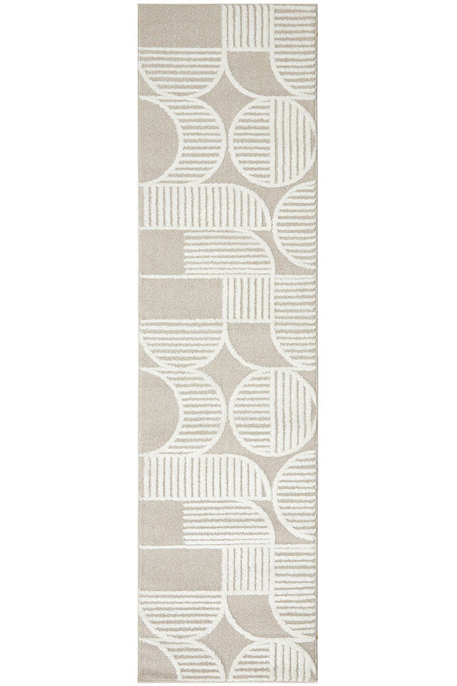 Lotus Leo Natural and Ivory Modern Geometric Pattern Hallway Runner Rug