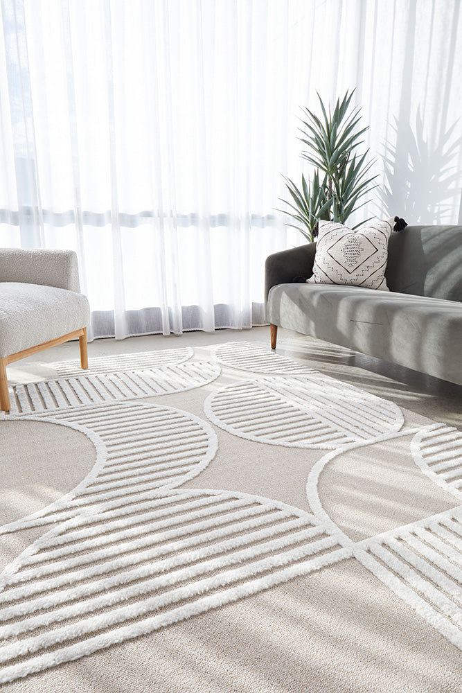 Lotus Leo Natural and Ivory Modern Geometric Pattern Rectangle Rug