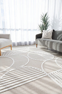 Thumbnail for Lotus Leo Natural and Ivory Modern Geometric Pattern Rectangle Rug