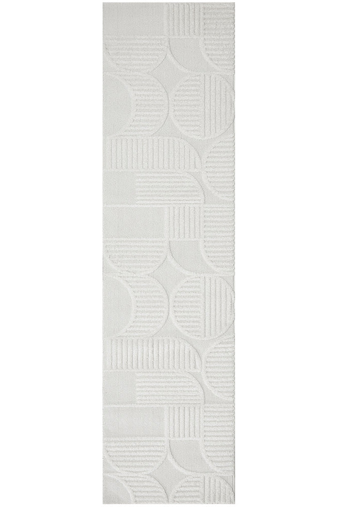 Lotus Leo White Modern Geometric Pattern Hallway Runner Rug