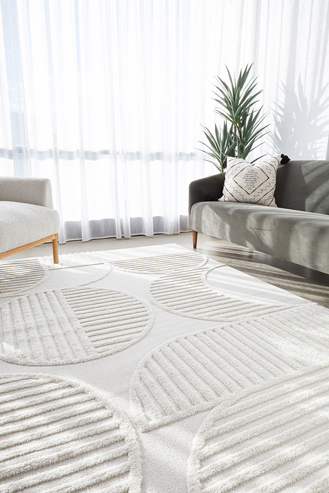 Lotus Leo White Modern Geometric Pattern Rug