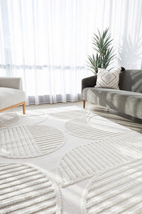 Thumbnail for Lotus Leo White Modern Geometric Pattern Rug