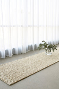 Thumbnail for Marlo White and Natural Jute Modern Hand Loomed Pebble Pattern Hallway Runner Rug