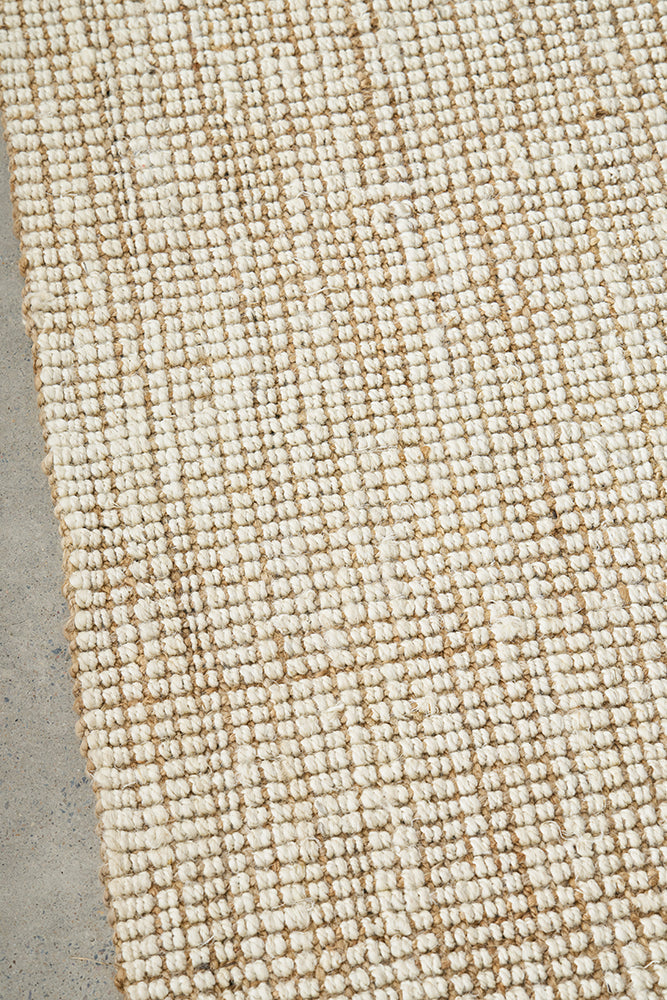 Marlo White and Natural Jute Modern Hand Loomed Pebble Pattern Hallway Runner Rug