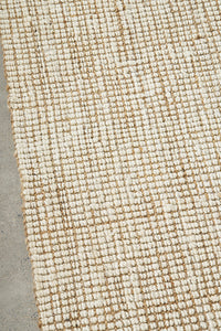 Thumbnail for Marlo White and Natural Jute Modern Hand Loomed Pebble Pattern Hallway Runner Rug