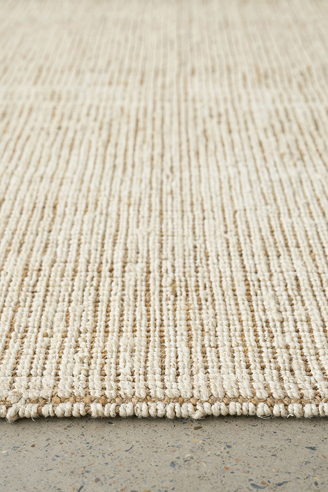 Marlo White and Natural Jute Modern Hand Loomed Pebble Pattern Hallway Runner Rug