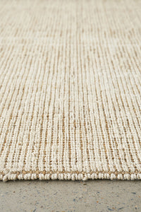 Thumbnail for Marlo White and Natural Jute Modern Hand Loomed Pebble Pattern Hallway Runner Rug