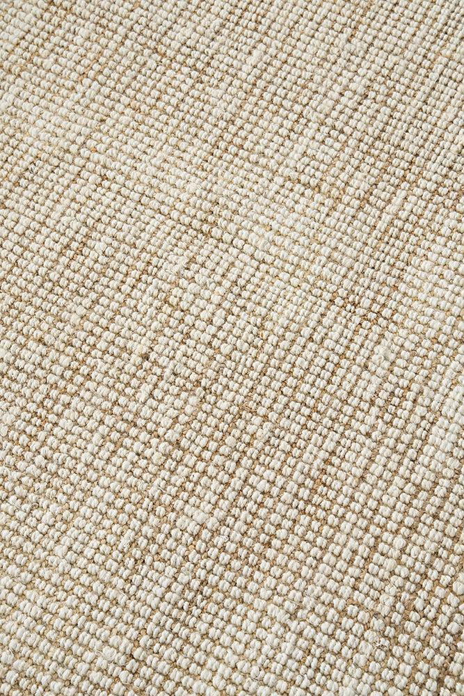 Marlo White and Natural Jute Modern Hand Loomed Pebble Pattern Rug