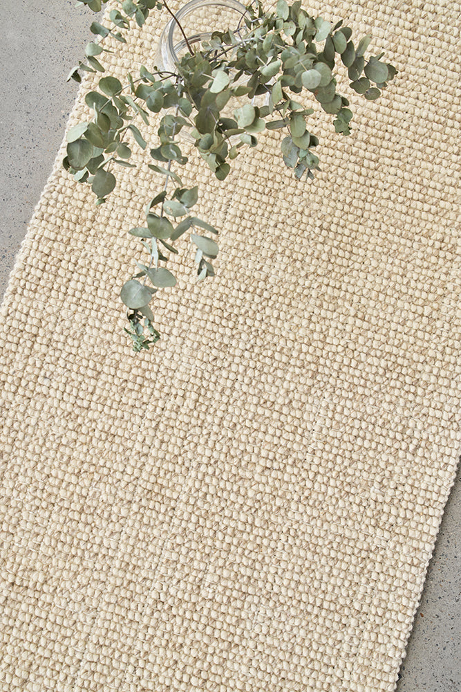 Parker Natural Cream Jute and Wool Modern Pebble Pattern Hallway Runner Rug