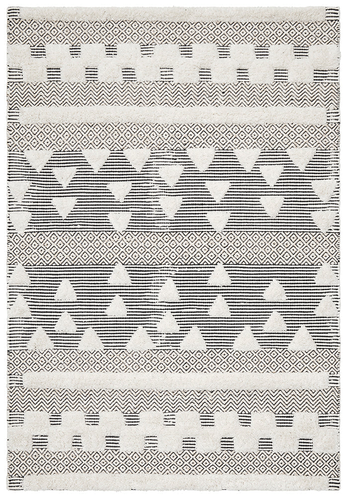 Miller Ivory Modern Tribal Wool Blend Textured Pattern Rectangle Rug