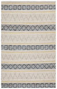 Thumbnail for Miller Natural and Blue Modern Textured Wool Blend Rug