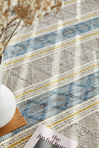 Thumbnail for Miller Natural and Blue Modern Textured Wool Blend Rug