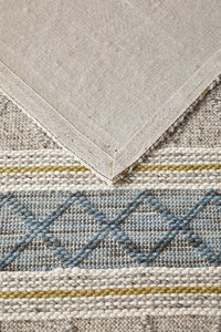 Thumbnail for Miller Natural and Blue Modern Textured Wool Blend Rug