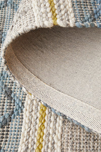 Thumbnail for Miller Natural and Blue Modern Textured Wool Blend Rug