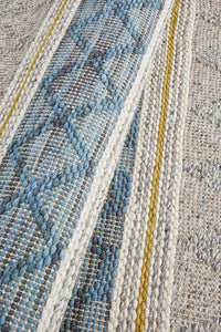 Thumbnail for Miller Natural and Blue Modern Textured Wool Blend Rug