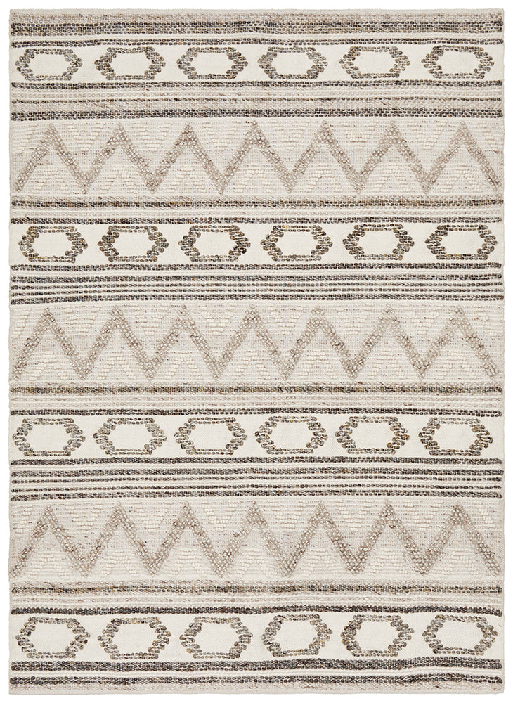 Miller Natural and Grey Modern Textured Pattern Wool Blend Rug