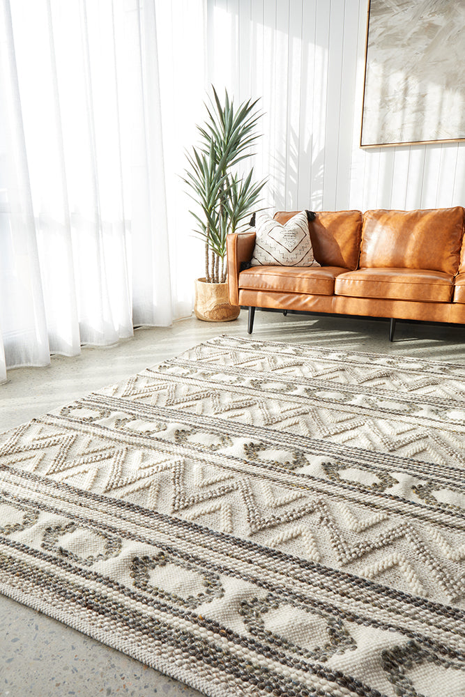 Miller Natural and Grey Modern Textured Pattern Wool Blend Rug